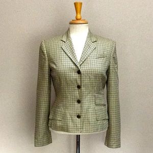 Classic plaid checked fitted wool silk blazer